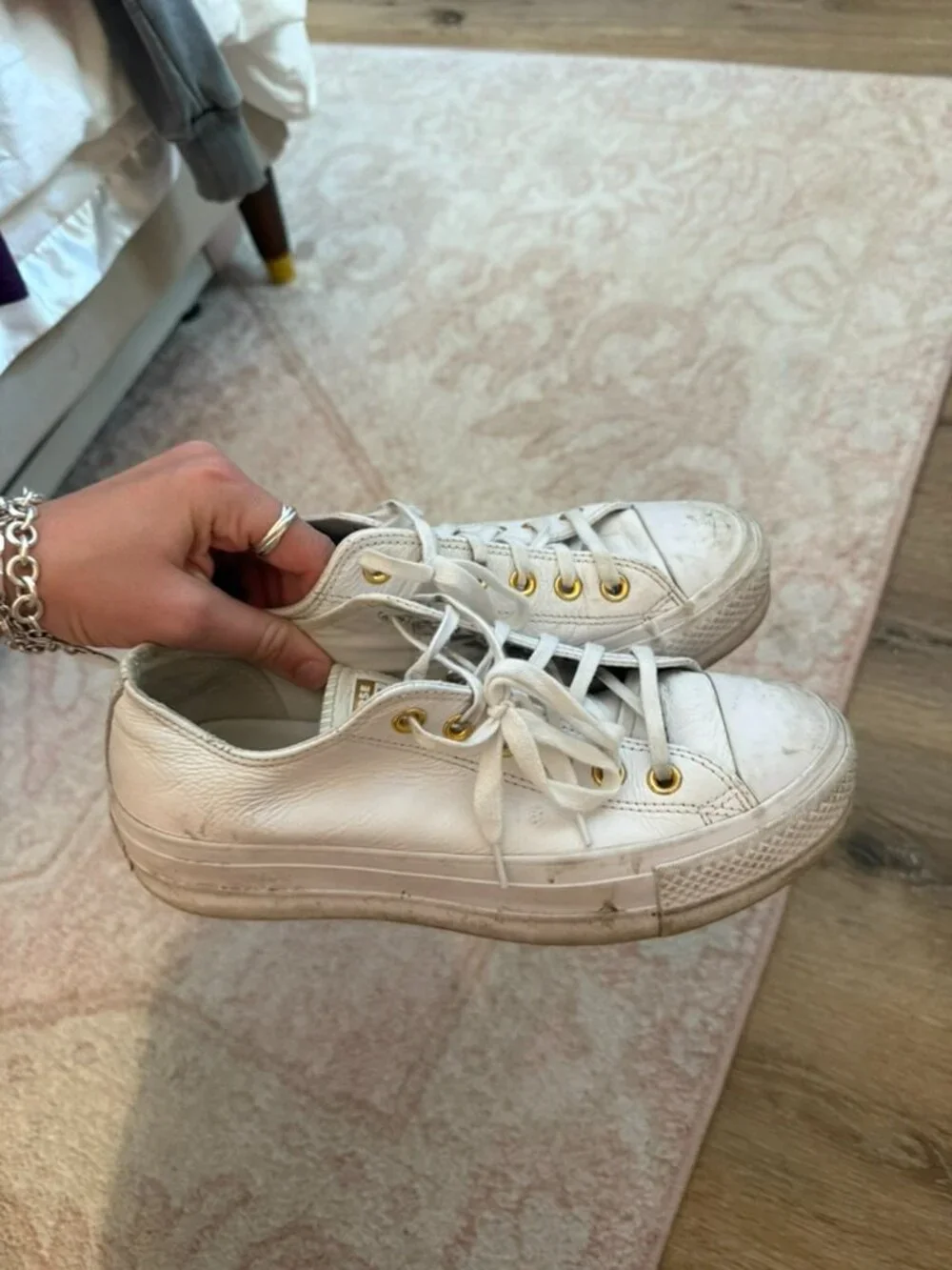 womens Converse Platform Sneakers size 8 with gold metal accents - Picture 2 of 5